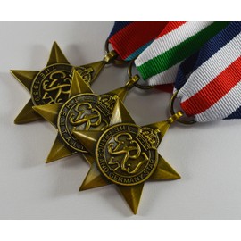 The Commemorative Coin Company Set of 3 WW2 Campaign Star Medals & Ribbons.1939-1945, Italy, France & Germany