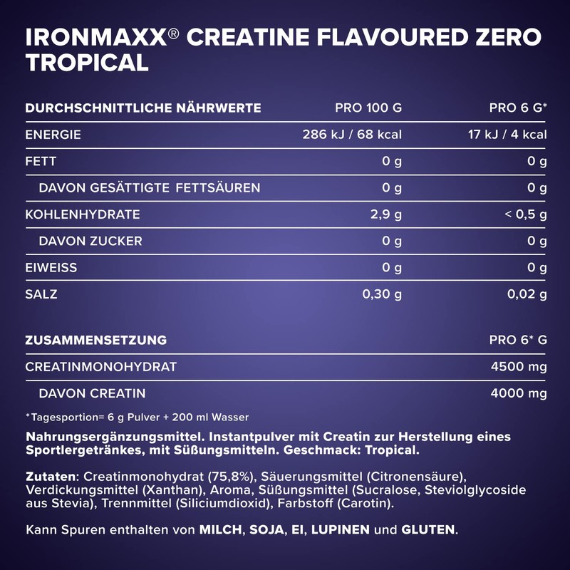 IronMaxx Creatine Powder Flavoured Zero - Kirsche 500g Dose |