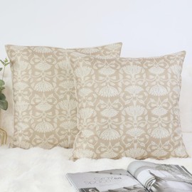 OYIMUA 2 Pack Beige Cushion Covers 45 x 45 Linen Outdoor Cushions Square Decorative Pillow Covers 18x18 for Sofa Bed Garden