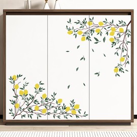 Supzone Lemon Tree Branch Wall Decals Green Leaves Wall Stickers DIY Vinyl Wall Art Sticker for Bedroom Living Room Office Sofa Backdrop TV Wall Decoration