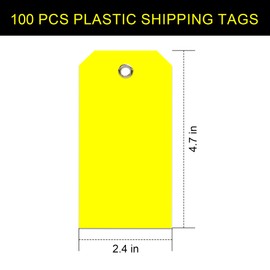100 Pieces Plastic Shipping Tags with Reinforced Wire Blank Heavy Duty Shipping Tags Waterproof Tags Equipment Moving Tags for Luggage Auto Parts Garage Inventory (Yellow, 2.36 x 4.7)