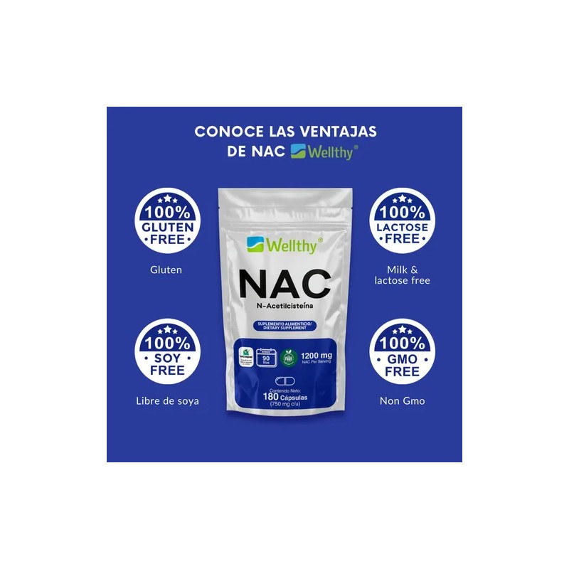 Nac N-acetilcisteína 180 Cápsulas Wellthy 90 Porciones