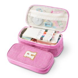 Large Capacity Pink Pencil Case, Cute Pencil Case Pencil Pouch with Zipper For Girls Women, Expandable Preppy Pencil Bag Large Storage High Capacity Bag Organizer for School Home Office Supplies, R