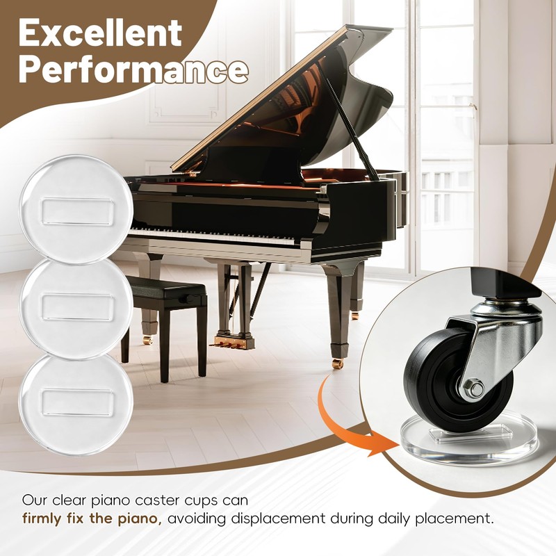 3Pcs 4"Clear Piano Caster Cups with Dust Cloth for Grand