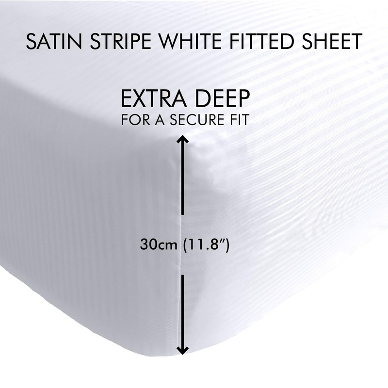 Catherine Lansfield Platinum Satin Stripe 300 Thread Count Fitted Sheet,
