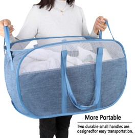 Pop Up Laundry Hamper，with Durable Handles collapsible laundry basket，Easy to Open and Fold for college Dorm,kids room，travel (blue+gray)…