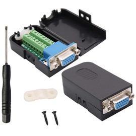 AAOTOKK VGA Screw Terminals Block Adapter D-SUB 15-Pin 3 Row DB15 VGA Female to 16-Pin Serial Terminals Breakout Board Connector Signal Module with Housing (2 Pieces/Female)