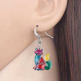 Alloy Cartoon Fox Earrings Enamel Drop Dangle Fashion Jewellery for Women Girls Anime Charm Gift, Zinc Zinc enamel, No Gemstone