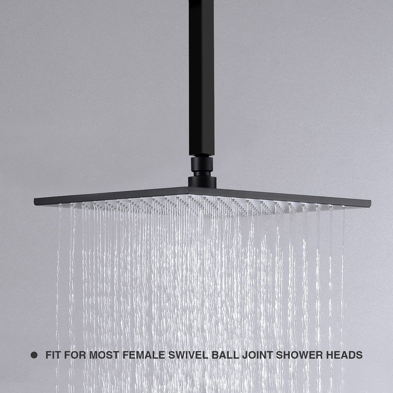 Matte Black Shower Arm with Flange 12 Inch Replacement Extension