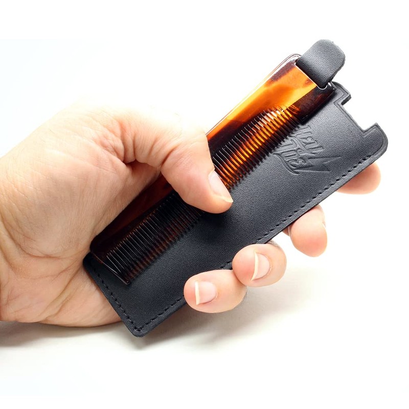 HEY JOE! Deluxe Comb with Leather Case | Men's Pocket