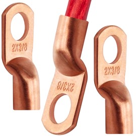 Opfiue 25 PCS 2 AWG - 3/8" Stud Heavy Duty Battery Ring Terminal,0 Gauge Connectors Copper Wire Lugs,Ring Terminals for Cable Ends Bare Eyelets