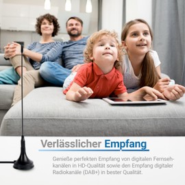 Sky Vision DTA 50 Antenna DVB-T / DVB-T2 with 3dB Gain, Passive Antenna for Indoor and Outdoor Use, Interference-Free Reception, HDTV and DAB+ Reception, Rubberised Magnetic Base, 2 m Antenna Cable,