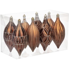 Hollyone 17x7 cm Large Christmas Baubles, 8PCS Ombre Bronze Baubles for Christmas Tree Decorations, Giant Xmas Balls Teardrop Hanging Ornaments for Party Wedding Tree Decor