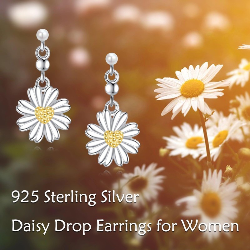Daisy Earrings for Women 925 Sterling Silver Daisy Flower Dangle