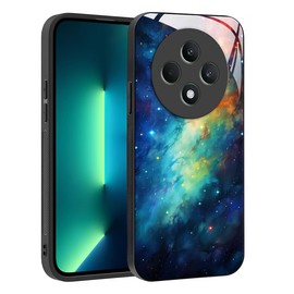 YUXING Slim Case for Oppo Reno 12 F 5G 4G / Reno 12 FS 5G 4G - Abstact Art Geometry Pattern Design Anti-scratch Glass Back Cover, Anti-slip Shockproof Bumper Case (Starry Sky)
