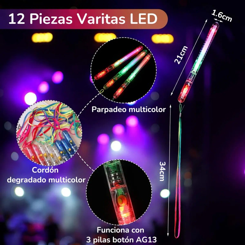 12 Pcs Varitas Luminosas Led Con Modos Para Fiestas Eventos