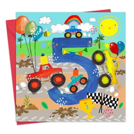 Twizler 5th Birthday Card for Boys - Monster Trucks - Age 5 Happy Birthday Card - Fifth Birthday Card for Boy - Son 5 Year Old Childrens Card - Grandson Birthday Card Age Five