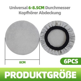 Pack of 6 Stretchy Headphone Protection Covers - Washable Headphone Protection for Headset, Covers Against Dirt (Grey, 6-8 cm (2.36-3.14 inches))