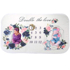 Yolispa Baby Milestone Blanket Extra Large Fleece Blanket for Babies Monthly Milestone Blanket Soft Floral Print Photography Background Blanket for Twins 150 cm x 90 cm