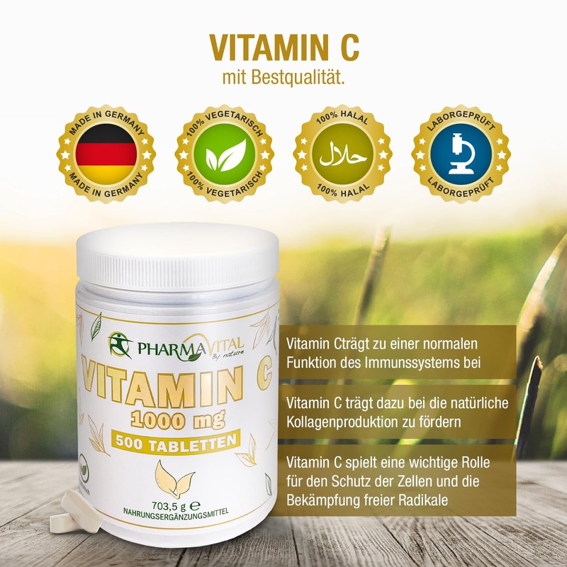 PharmaVital Vitamin C – 500 Tablets High Dose 1000 mg