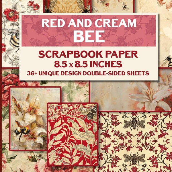 Red And Cream Bee Scrapbook Paper: Floral Bee Pages ,