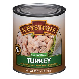 Keystone Meats All Natural Heat and Serve Canned Turkey – 28 oz – Fully Cooked and Ready to Eat Canned Meat – All White Meat – Gluten Free – Kitchen Essential for Everyday Meals, Emergency Survival Food – Shelf Stable for 5 Years – Made in the USA – Family Pack of 1