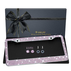 Bling License Plate Frame for Women, Sparkly Stainless Steel License Plate Frames| Over 1200 pcs 14 Facets Bedazzled Clear Glass Diamond Rhinestone Crystals w/Free Glitter Diamond 1PCS Box (Pink)