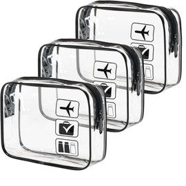 Toiletry Bag, 3 Pcs Clear Toiletries Bags Quart Size Travel Makeup Cosmetic Bag for Women Men, Carry on Airport Airline Compliant Bag (Black, 20 * 15 * 6cm)