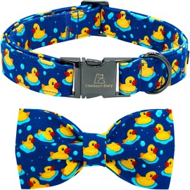 Lionheart glory Dog Bow Collar Ducky Pattern Cute Boy Collars for Small Dogs,Soft Duty Adjustable Dog Collar with Bowtie Spring Summer Puppy Collars Bows Pet Gift