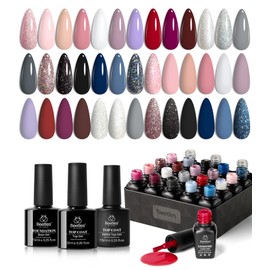 beetles Gel Polish Kit, Nude Gray Pink Blue Burgundy Glitter Gel Polish Set Modern Muse Collection with 3Pcs Base Matte Glossy Top Coat Soak off Uv Gel for Women