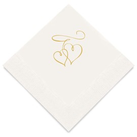 Weddingstar 3-Ply Gold Foil Cocktail Napkins White - Double Hearts