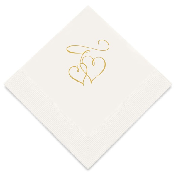 Weddingstar 3-Ply Gold Foil Cocktail Napkins White - Double Hearts