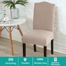 Turquoize Stretch Dining Chair Covers for Dining Room Set of 2 Chair Covers Slipcovers Chair Slipcovers Protectors Covers Dining Chairs, Feature Spandex Textured Checked Jacquard Fabric, Khaki