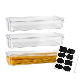 Yomjarl 3 Pack Pasta Storage Container Plastic Spaghetti Food Storage Box, Airtight Spaghetti Noodle Holder Rectangular Chopstick Storages Box for Spaghettis, Pasta, Noodles, Eggs, Fruits Snacks