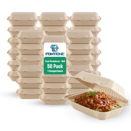 Fonteme Clamshell Take Out Food Containers [9X6 50-Pack] | 100% Compostable, Microwave & Freezer Safe Meal Prep Containers | To-go Hinged Container Made of Sugarcane Fibers