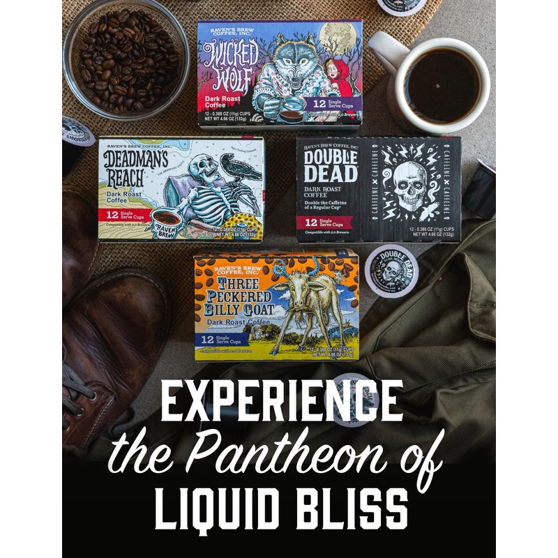 Raven’s Brew Coffee High Caffeine Dark Roast K-Cup Compatible Single