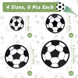 Pack of 24 Football Patches for Iron-on, 4 Sizes, Embroidered Iron-On Patches for Children, Iron-On Patches for Textiles - Clothes, Jeans, Bags, Decoration