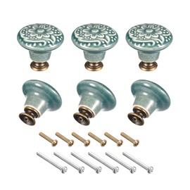 sourcing map Ceramic Drawer Knobs, 6pcs 32x34mm Ball Shape Door Pull Handles with Mounting Screws for Home, Drawer and Dresser, Green