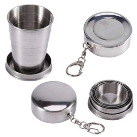 Tnfeeon 240 ml / 140 ml / 75 ml Stainless Steel Travel Folding Cup Portable Outdoor Travel Camping Folding Cup Retractable Folding Cup (S)