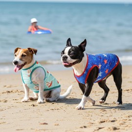 LyssKMK 4-Pack Dog Ocean Style Shirts Puppy Summer Tank Tops Cute Ocean Animals Sailboat Pattern Outfits for for Small Dogs Boy Girl Dog Cooling Clothes for Small Medium Dogs L