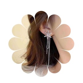 Inilbran Boho Crystal Snowflake Earrings Silver Rhinestone Pearl Snowflake Earrings Vintage CZ Snowflake Tassel Chain Earrings Sparkling CZ Snowflake Earrings Jewellery for Women and Girls, Zinc