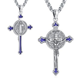Eusense Medalla De San Benito Cruz De Plata 925 Original St Benedict Medal Cross Crucifix Pendant Necklace