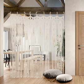 Osunnus Boho Large Macrame Curtain Wide Room Divider Doorway Curtain 79 x 47 Inches Macrame Window Wall Hanging for Bohemian Home Decor Wedding Backdrop, Meteor Garden - 1 Panel XL