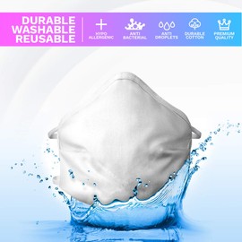 PURIAN White Tie Behind Mask with Non-Woven Nano Filtration Layer For All Day Use | 4 Pack