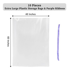 Extra Large Clear Plastic Storage Bags,10 Pieces 40x60 Inches Big Gaint Jumbo Huge Plastic Storage Bags for Luggage, Suitcase,Furniture,10 Ribbons Included