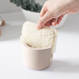 PENGARO Diatomite Sponge Holder for Kitchen Sink, 3x2.5inch Quick Drying Stone Sponge Holder Kitchen Organizer Water Absorbing Sink Caddy Dish Sponge Holder for Kitchen Soap Dishes Organizer, Beige
