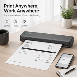 Portable A4 Thermal Printer for Travel & Work – Inkless Wireless Document Printer with App & USB-C Support