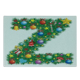 Ambesonne Letter Z Cutting Board, Traditional Themed Font Design Z with Colorful Ornaments Christmas Santa Claus, Decorative Tempered Glass Cutting and Serving Board, Small Size, Multicolor