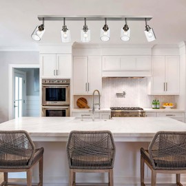 Lucidce 6-Light Adjustable Track Lighting Brushed Nickel Long Finish Tracking Light Complete Kit Industrial Ceiling Light Fixture for Kitchen Island Dining Room