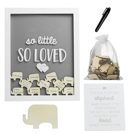 Pearhead So Little So Loved Wooden Elephant Token Frame, Little Wishes Signature Baby Shower Guestbook Alternative, Gender-Neutral Pregnancy Keepsake With 65 Signature Tokens and Pen, Gray and White